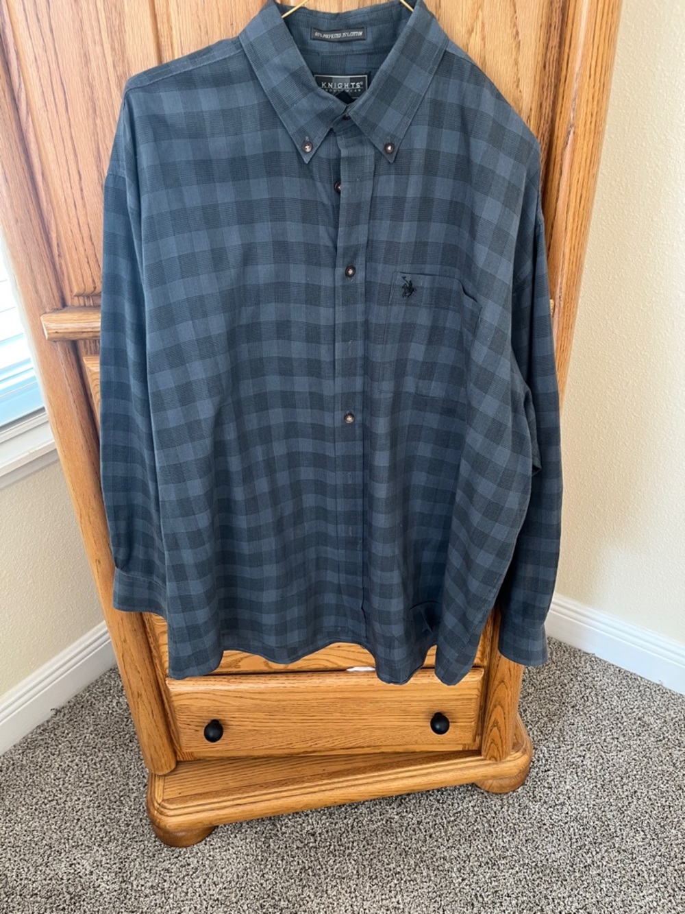 Knights Apparel Men's Dark Gray Blue Plaid Button-Down Shirt